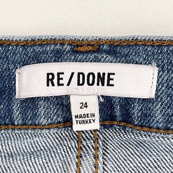 Re/Done 70s Stove Pipe Slim Straight Crop Jean High Waist Raw Hem Light Stone 24 - Picture 14 of 16